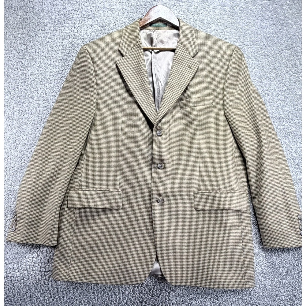 Lauren Ralph Lauren Blazer 44R Wool Cashmere Houndstooth Plaid 3-Button Canada